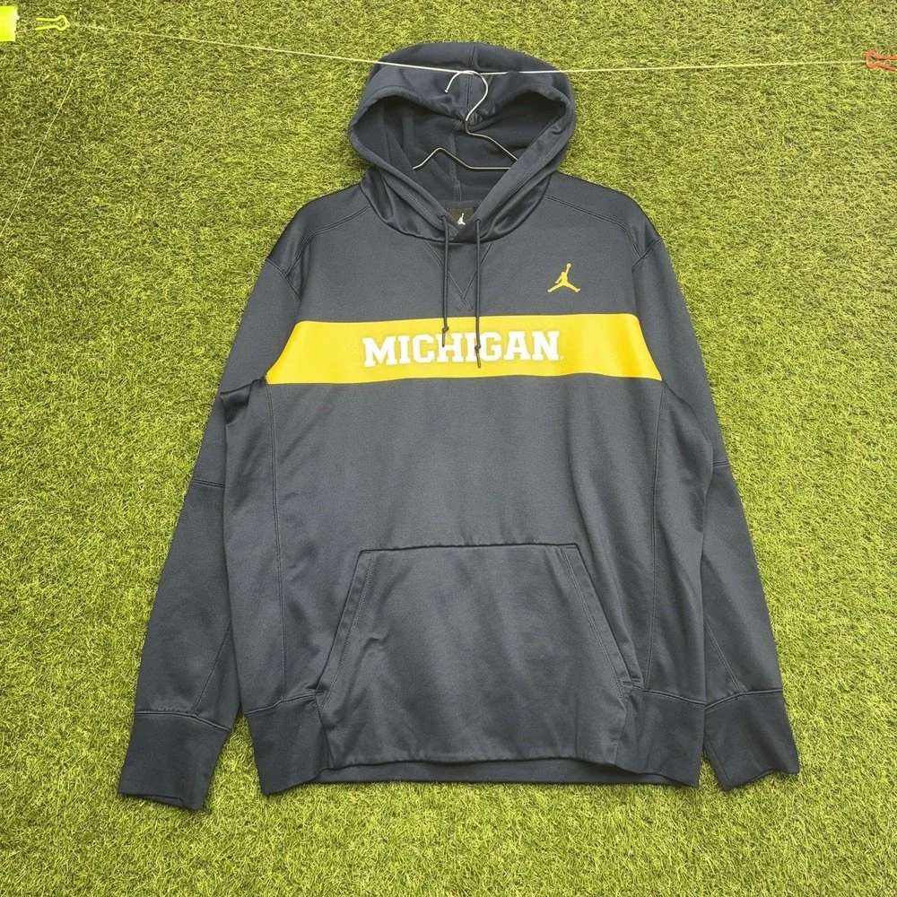 Nike Jordan Michigan Hoodie Mens Large Wolverines Jumpman Blue Sweatshirt